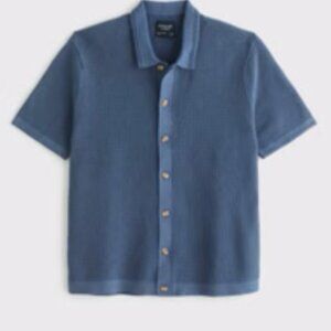 Abercrombie Blue Knitted Sweater Polo Cream White NWT Size Small